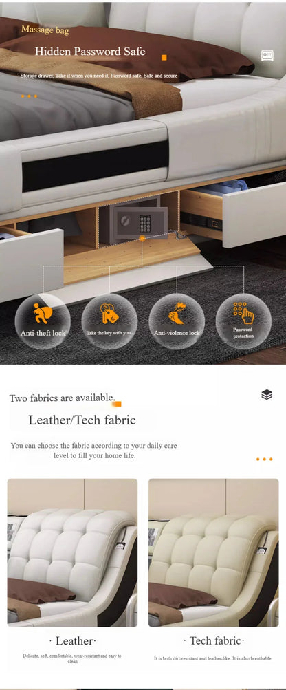 Modern Luxury Bedroom Furniture Smart Electric Massage Up-holstered Beds king Size Double Bed Gas Lift Frame with Storage Design
