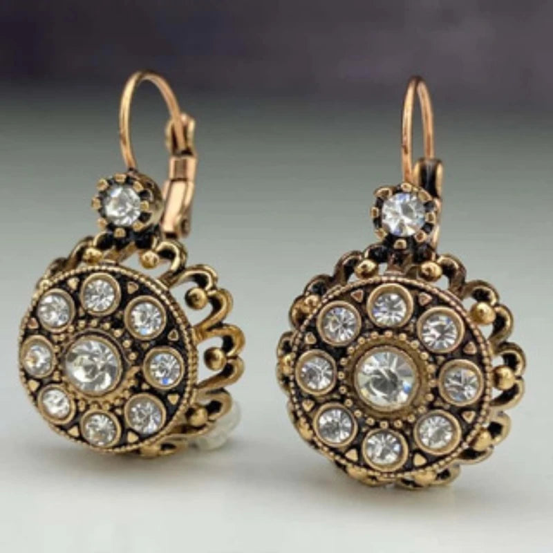 Vintage Elegant Flower Sliver Color Zircon Hook Earrings for Women Ethnic Style Earring Creative Party Jewelry Accessories Gifts