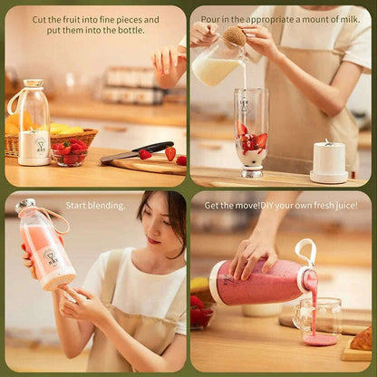 500ml Portable juicer Rechargeable Wireless Fruit Mixer Fresh Juice Bottle Blender 6 Blades Food Milkshake Ice Crush Cup 2400mAh