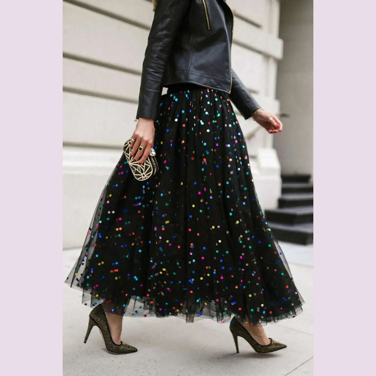 Sequin Mesh High Waist Skirt Plus Size Pleated A-Line High Street Elegant Wedding Guest Sweet Skirts 2024