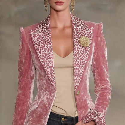 Luxury Solid Color Velvet Blazer For Women Single Breasted Female Blazer Jacket Slim Fit Office Lady Outerwear Coat