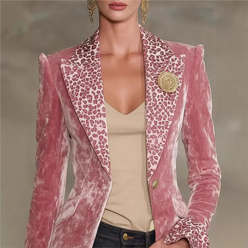 Luxury Solid Color Velvet Blazer For Women Single Breasted Female Blazer Jacket Slim Fit Office Lady Outerwear Coat