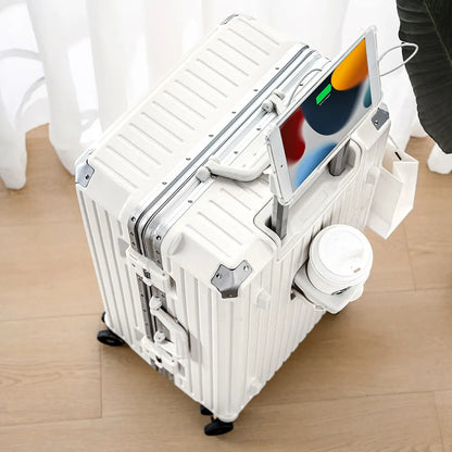 30/32-inch Large Size Luggage Multifunctional Cup Holder and Mobile Phone Holder Aluminium Framed Travel Suitcases Trip Cabin - Kimlud