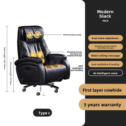 Electric Massage Boss Chair Heated Ventilated Gaming Chair Genuine Leather Executive Computer Seat Luxury Ergonomic Office Chair