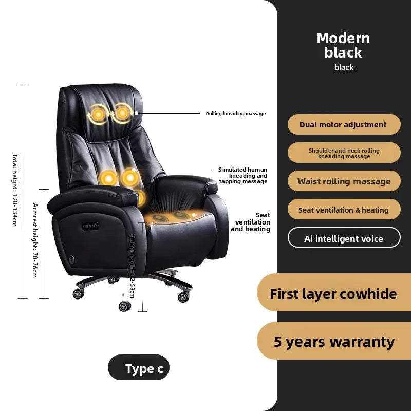 Electric Massage Boss Chair Heated Ventilated Gaming Chair Genuine Leather Executive Computer Seat Luxury Ergonomic Office Chair