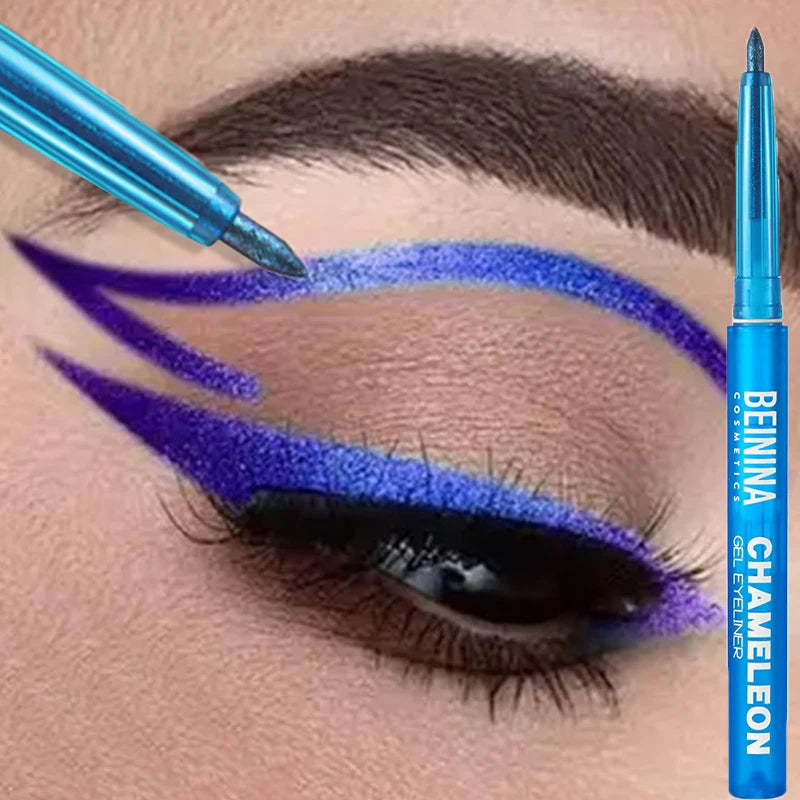 Shiny Chameleon Metallic Blue Eyeliner Gel Pen Eyeshadow Multicolor Eye Liner Pearlescent Polarized Glitter Eyes Pigment...