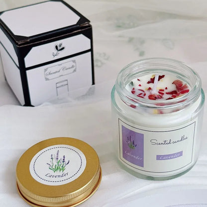 Lavender Scented Candles with Glass Jar Packaging and Gold Lid - Aromatherapy Accents Relaxing Bedroom & Living Room Fragrance