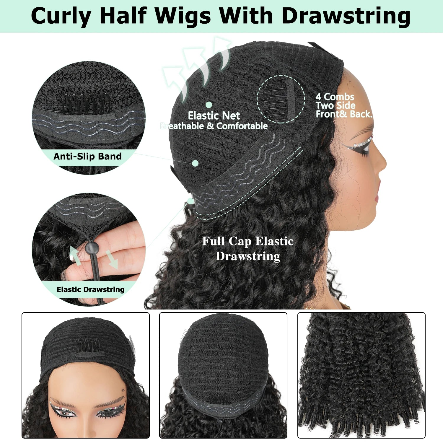 New Arrival 250 Density Burmese Curly Brazilian Kinky Curly Machine Half Wig Seamless Flip Over Headband 3 IN1...