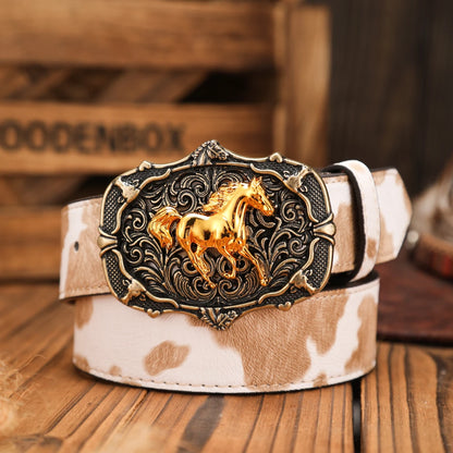 A unisex Western-style, individualistic and retro belt, a brown (random pattern) PU belt (with perforated nails)