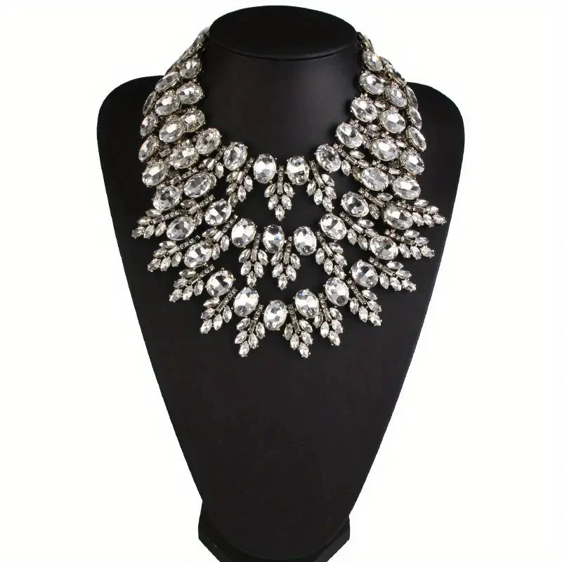Dvacaman Statement Luxury Bib Rhinestone Choke Necklace for Women,Wedding Party Jewelry Accessories