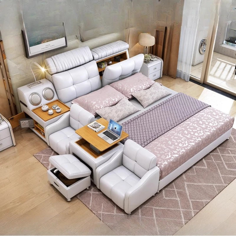 Upholstered Fancy Bed Cabinets Double Reading Frame Dressers Smart Bed Lounge Headboards Mobili Per La Casa Rome...