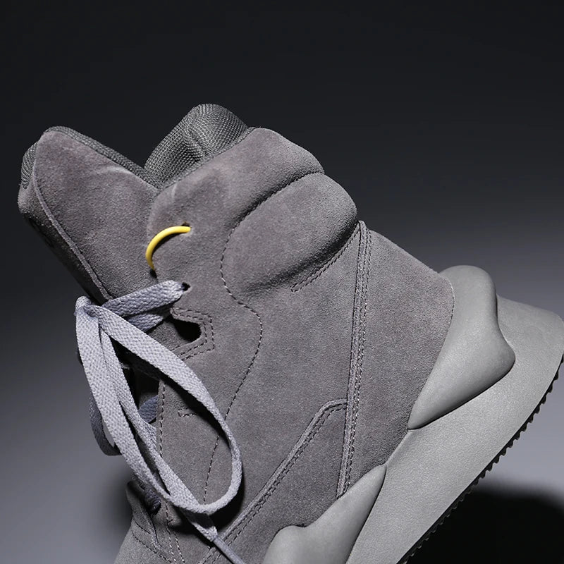 High-top Men's Sneakers Cow Suede Original Design Casual Boots Non-slip Wearable Women's Sneakers Round-toe Cool Sports Shoes - Kimlud