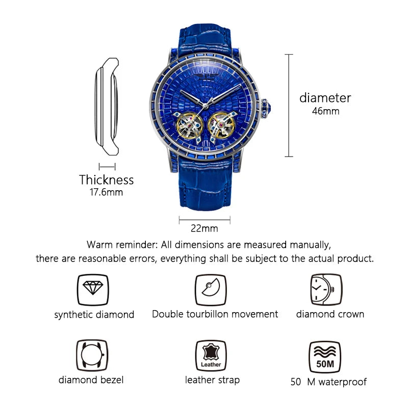 Mechanical Watch Men PINDU Design Top Luxury Double Flying Wheel Watch Sapphire Glass Waterproof Diamond Watch Leather...