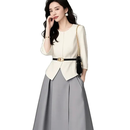 Elegant Commuter Women's Skirt Set Salt System Street Style Powerful Presence High Fashion Long Ankle Polyester Fiber