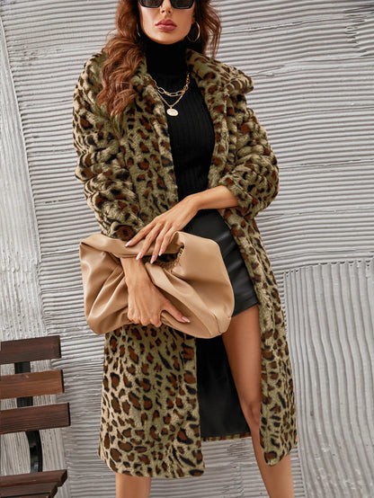 Autumn Winter New Fashion European American Women's Leopard Casual Trendy Loose Faux Fur Coats Female Daily Luxury Clothes Tops