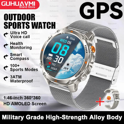 2025 New Outdoor Sport Smart Watch Men HD AMOLED Screen  Six Star GPS Positioning Heart Rate Bluetooth Call IP69/5ATM SmartWatch