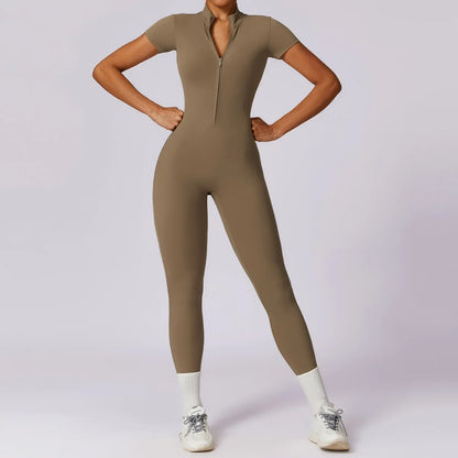 Yoga Jumpsuit Women Seamless Sports Zipper Jumpsuit Set Gym Long Sleeve Fitness Suit Elastic Gym Workout Bodysuit Athletic Wear - Kimlud