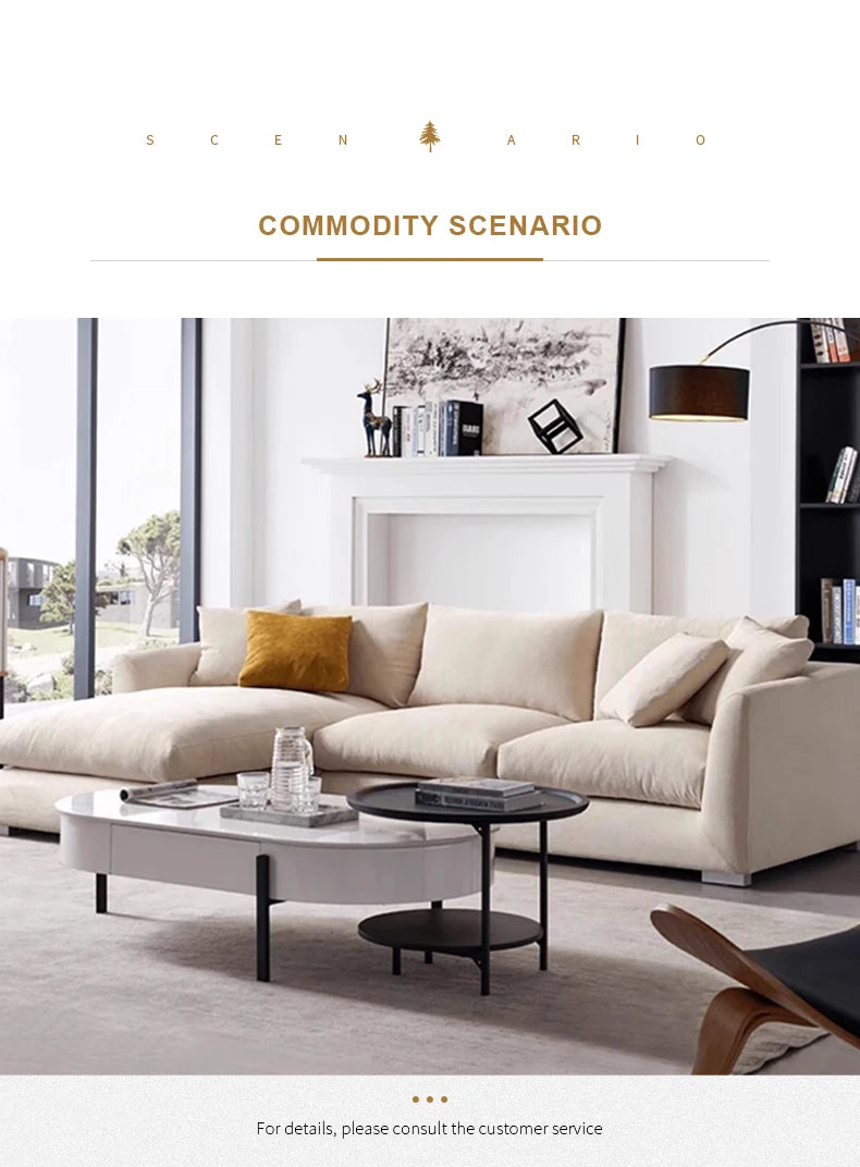 Cloud Down Filled Chaise Sofa Living Room Sofa L-shaped Recliner Sofa Comfortable Cloud Sofa Linen Sofa Removable...