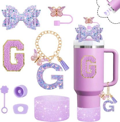 8pcs Cup Accessories Set for Stanley Cup 30oz 40oz tumbler Straw Topper Cover, Boot, Spill Proof Stoppers, Handle Charms Sticker