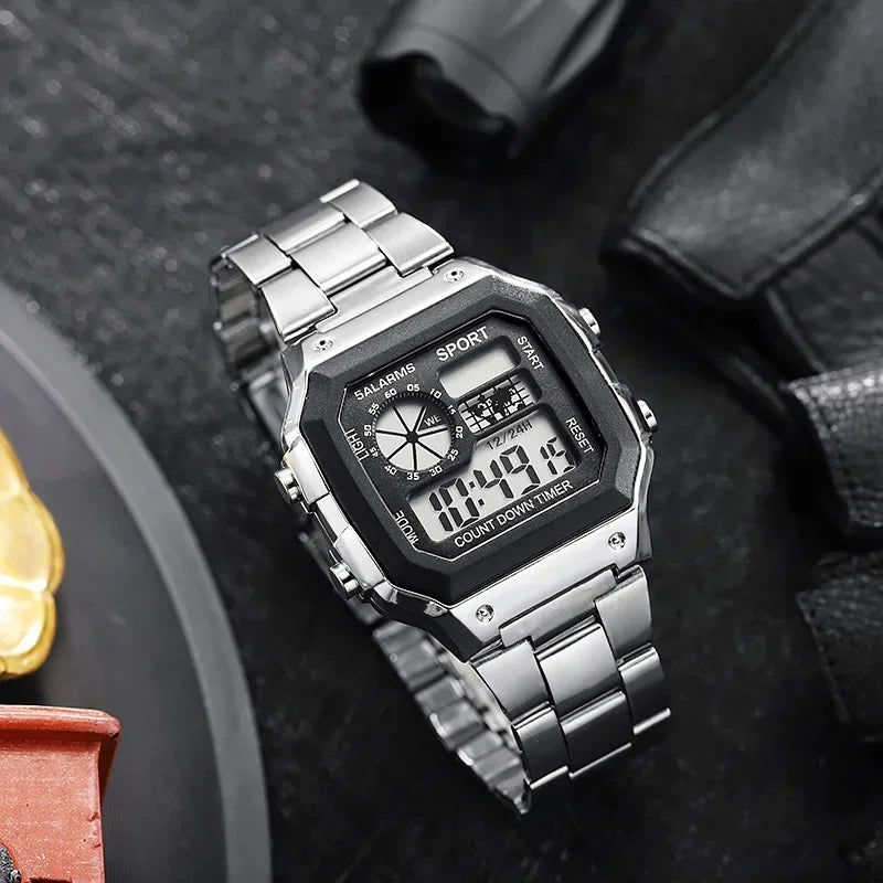 MAYZHISU Classic Men's Digital Watches Luxury Stainless Steel Strap Sport Watches Men Military Clock LED Sport Wristwatch - Kimlud