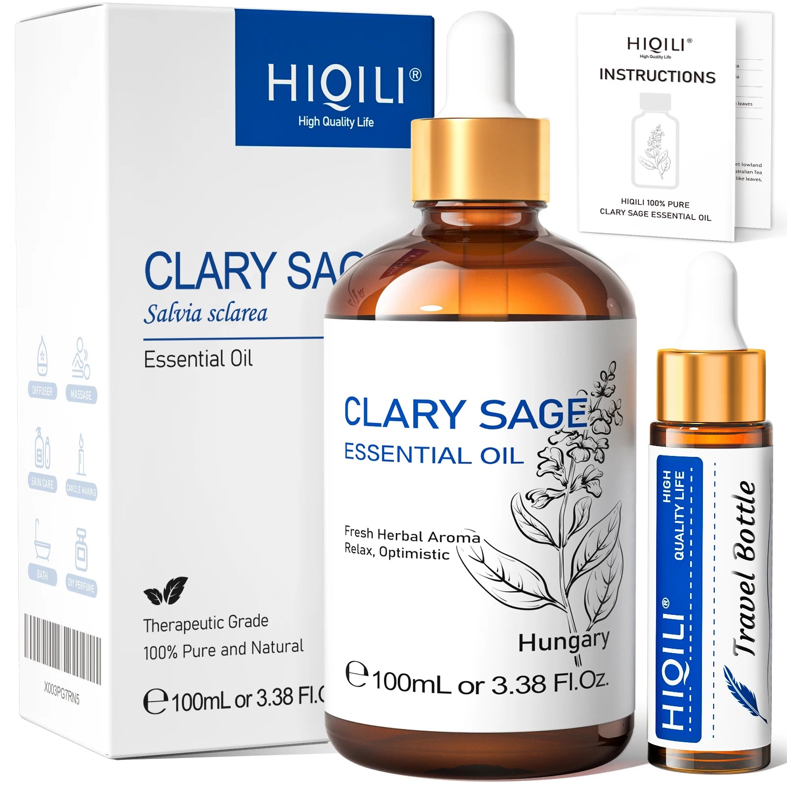 HIQILI Ylang-Ylang Essential Oil 100ML Citronella Geranium 100% Natural Tree Oil for Skin Massage Stress Relief & Aromatherapy