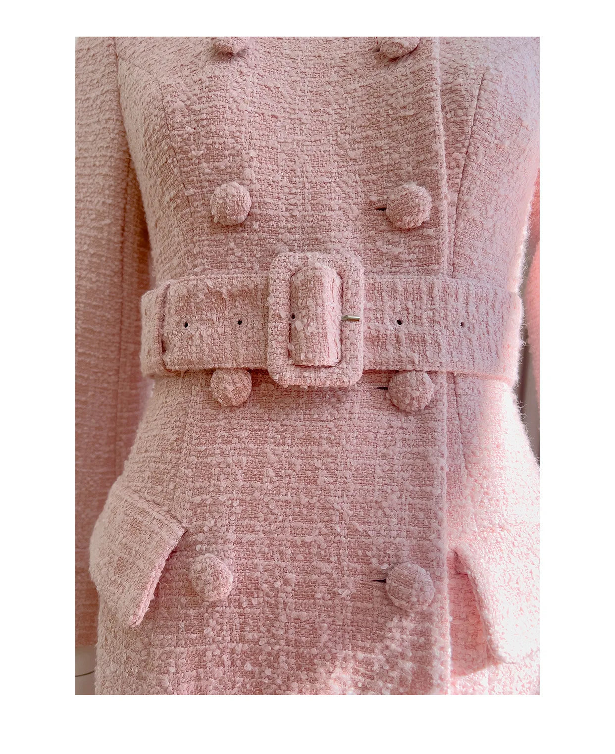 IEQJ Fashion Autumn Pink Woolen Coat Women Turn-Down Collar Double Breasted Sashes Tighten Waist Slim Blends Coat New