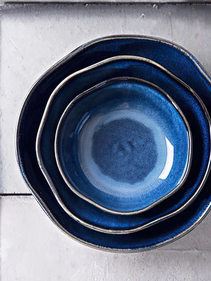 1 Pcs Bone China Bowl Tableware Blue Janpan Rice Soup Dinner Service Retro Ceramic Dinnerware Restaurant Home Kitchen...