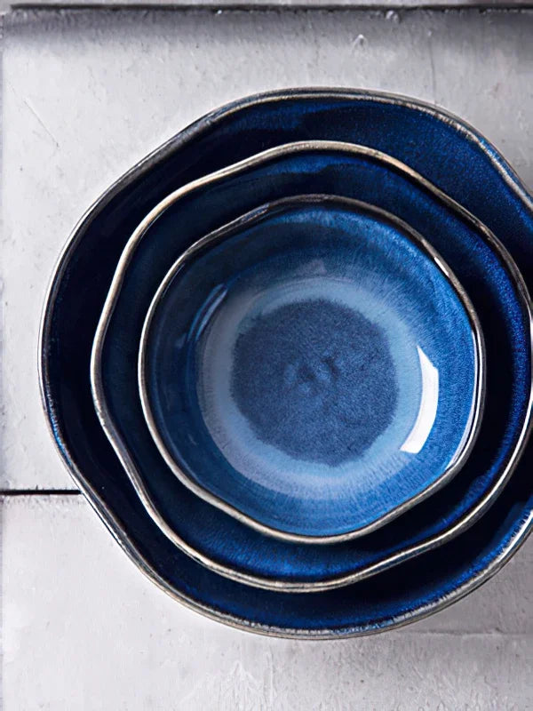 1 Pcs Bone China Bowl Tableware Blue Janpan Rice Soup Dinner Service Retro Ceramic Dinnerware Restaurant Home Kitchen...