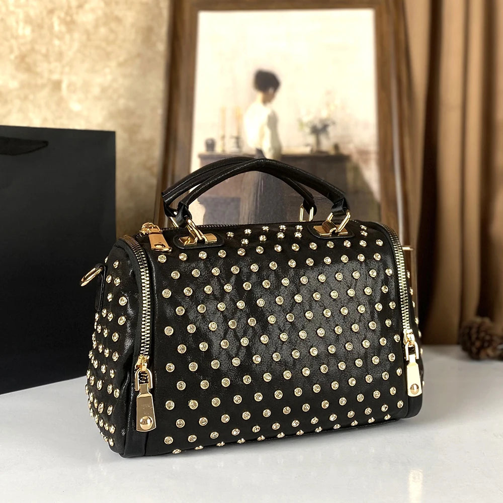 Women's High-End Fashion Trend Diamond Studded Punk Style Crossbody Handbag Large Capacity for Commuting | Kimlud Premium Bag