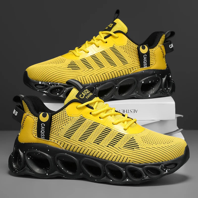 Men's Casual, Fashionable and Comfortable Shock-Absorbing Blade Shoes, Breathable Lace-Up Non-Slip Shoes, Suitable for Jogging, Daily Wear, Gym