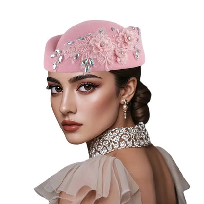 Wedding Hats Red White Cocktail Evening Party Cap for Female with Flower Church Beret Hat Cosplay Caps Costume Accessory
