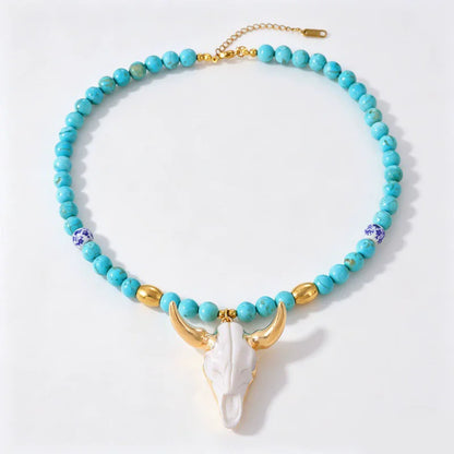 HangZhi Personality Unique New Gold Color Bull Head Horseshoe Pendant Necklace Anniversary Gift for Women Men Chunky...