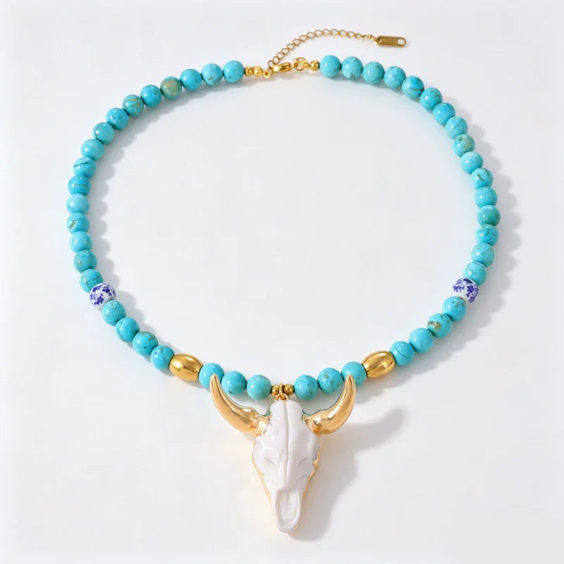 HangZhi Personality Unique New Gold Color Bull Head Horseshoe Pendant Necklace Anniversary Gift for Women Men Chunky...