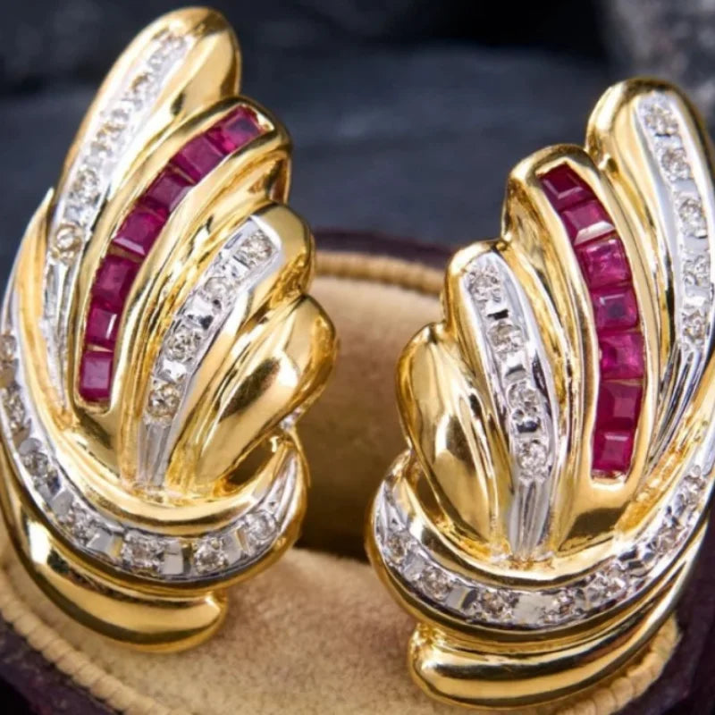 Retro Luxury Elegant Inlaid White Rose Red Zircon Earrings for Women Fashion Personality Girls Party Accessories Holiday Jewelry