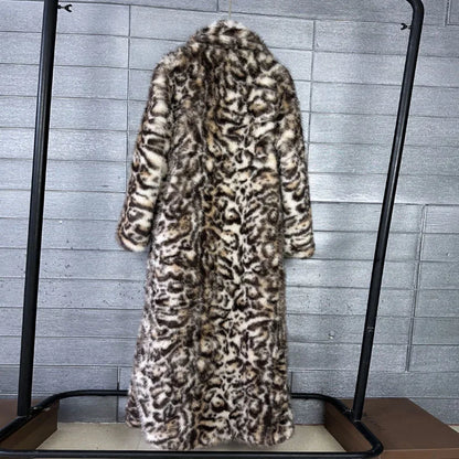 DEAT 2025 Winter Thick Leopard Print Faux Fox Fur Coat For Women Contrast Color High Quality Suit Collar Overcoat 11A06743