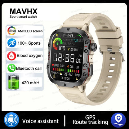 2024New Rugged Military Fitness Smart Watch Men For Android Xiaomi IOS 3ATM Waterproof Sport Ai Voice Calling Smartwatch Outdoor