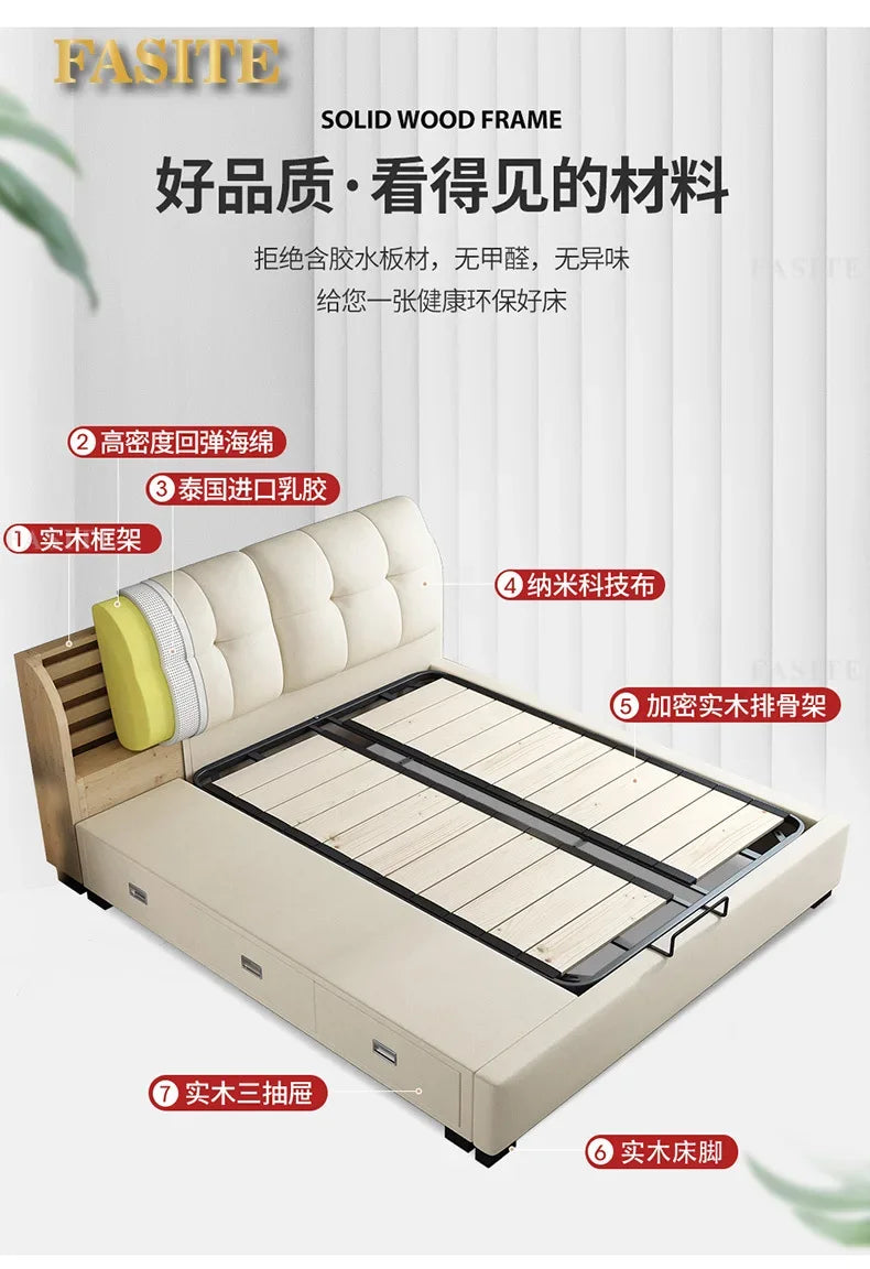 Premium High-quality New Arrival Technology Fabric Bed Small Unit, Master Bedroom, Large Bed, Light Luxury Nordic Fabric Bed