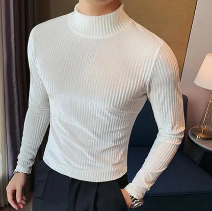 New Gold Velvet T Shirt Men Clothing Fashion Trend Male Luxury Prom Party Long-sleeved Striped Pullover Tops Homme - Kimlud