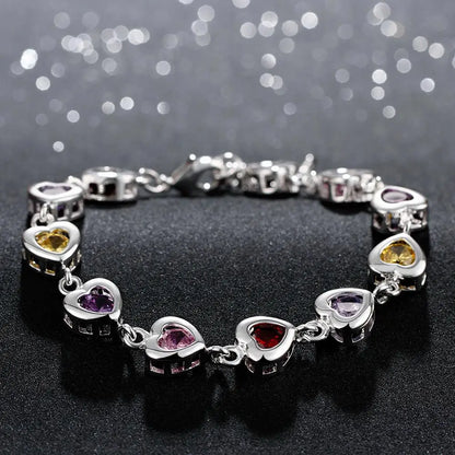 Elegant Charm Heart Bracelets Chain Beautiful Crystal Stone Drop Jewelry Silver Color Fashion For Women Wedding Lady...