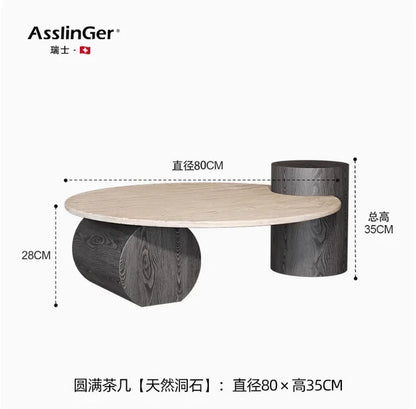 Stone Italian Side Table Nordic Natural Travertine Unique Wood Coffee Table Round Stone Designer Stolik Kawowy Home...