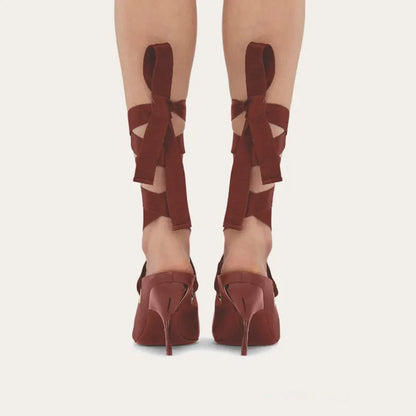 2025 Summer Women's Stiletto Ballet Sandals with Pointed Ankle Ribbons, Fashion Party Dance Shoes, Women's Large Fashion Sandals - Kimlud