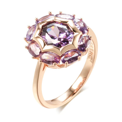 Kinel  Unusual Sparkling Oval Purple Natural Zircon Rings for Women Luxury 585 Rose Gold Color Party Daily Fine Jewelry 2023 New
