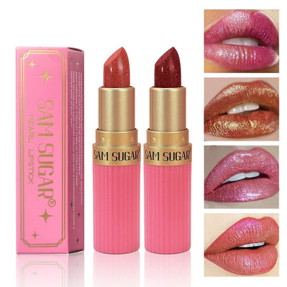 Nude Pink Luxurious Metallic Glitter Lipstick Long-Lasting Waterproof Non-Fade Shimmery Pearl Sparkling Brown Lip Gloss Makeup