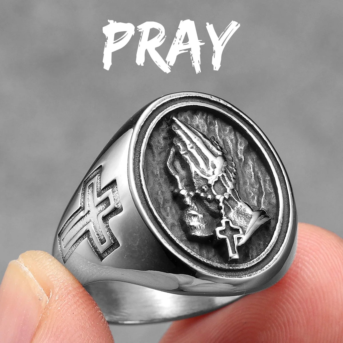 Pray Hand Cross Stainless Steel Men Rings Punk New In For Male Women Fashion Jewelry Creativity Gift Wholesale Dropshiping