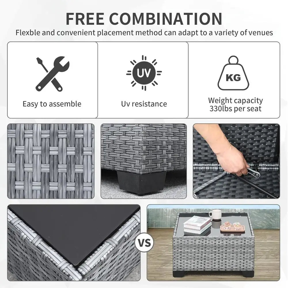 Gray Outdoor Patio Sectional Sofa Set with 7 Pieces, Washable Cushions, PE Wicker Rattan Furniture | Kimlud Outdoor...