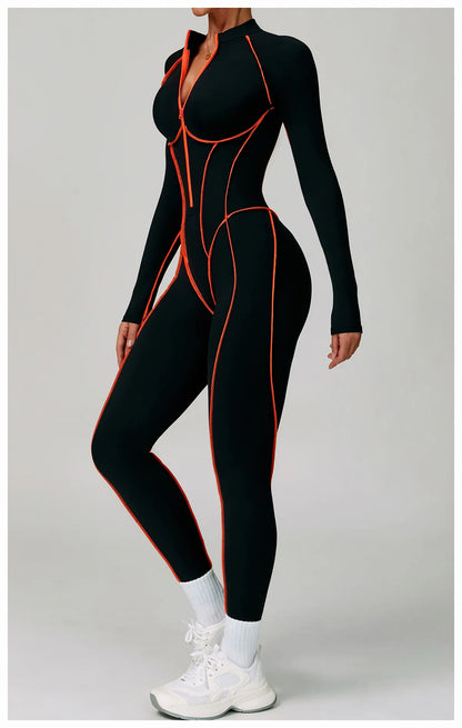 Yoga Bodysuits Women  Breathable Workout Sets Gym Clothes Push Up Fitness Running Sportwear Sexy Zipper Leggings Suit