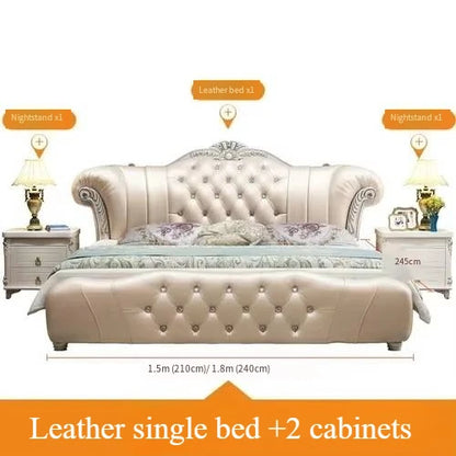 Wood Modern Bed Luxury Leather Classic Wedding Bed European Confortable Safe Camas De Matrimonio Dormitorio Bedroom...