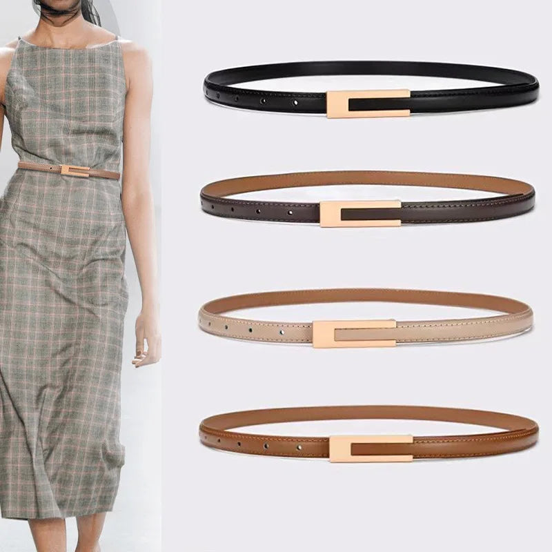 Korean Fashionable PU Leather Thin Waist Strap Belt for Women Metal Accessories Basic Casual Porous Adjustable Fashion Belts