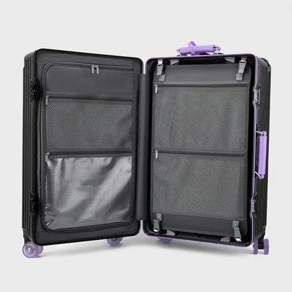 New Aluminum Frame Wide Handlebar Rolling Luggage Large Capacity Trolley Suitcase with Colorful Silent Spinner Wheels TSA Lock