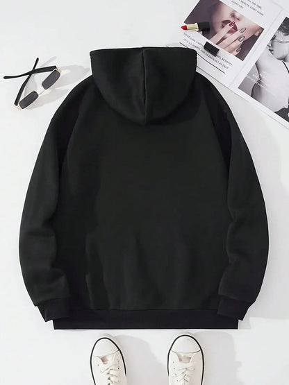 Men's "Reluctant Late Cat" Print Hoodie, Long Sleeves With Pockets, Made Of Soft Fabric, Casual Hooded Top For Daily & Holiday Wear